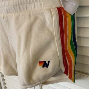 Aviator Nation cream vintage white shorts 5 stripe jogger shorts XS